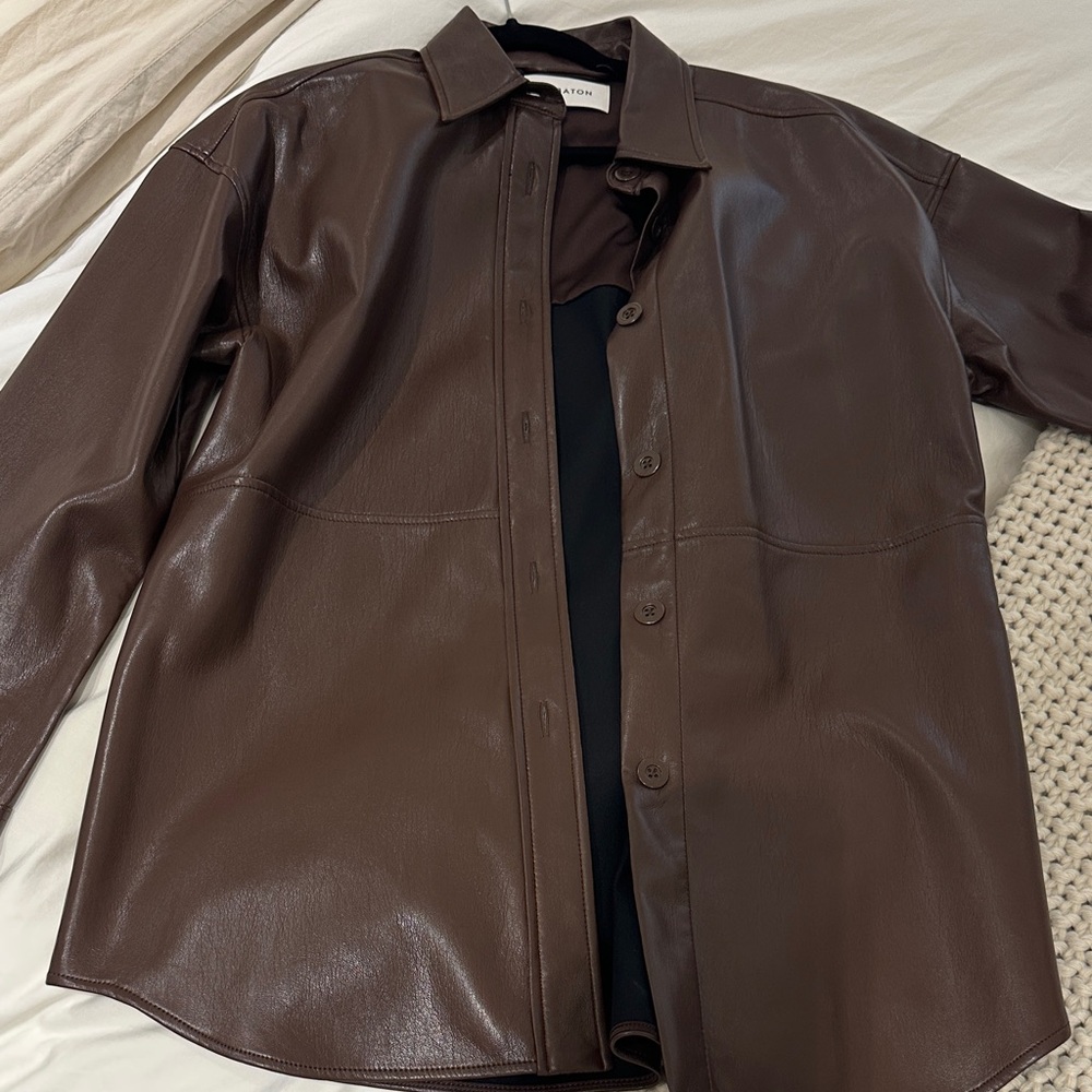 Aritzia Brown Faux Leather Button-Up Jacket